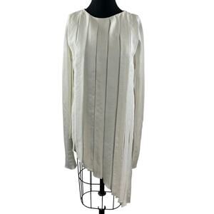 W Off White Asymmetrical Hem Pleated Crew Neck Tunic Top Sz Small S Unique OOAK